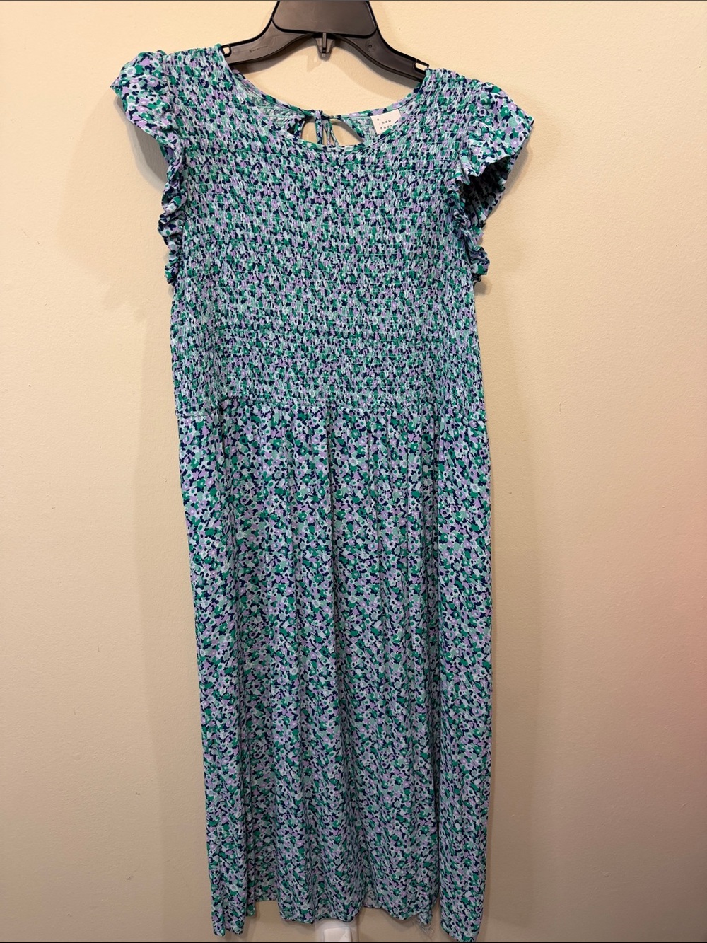 Smocked Floral Midi Dress in purple, navy and green 2480